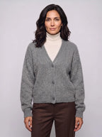 Imogen | Women’s Fluffy Knit Cardigan | Button-Up Knitwear with V-Neck and Long Sleeves-Women's Cardigan-Ellegamo