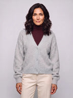 Imogen | Women’s Fluffy Knit Cardigan | Button-Up Knitwear with V-Neck and Long Sleeves-Women's Cardigan-Ellegamo