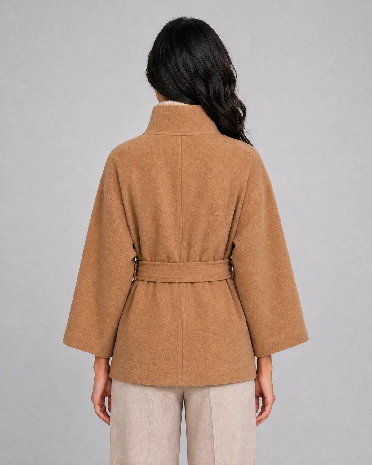 Lydia | Women’s Belted Cape Jacket | Short Coat with Stand Collar and Wide Sleeves-Women's Coats & Jackets-Ellegamo
