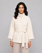 Lydia | Women’s Belted Cape Jacket | Short Coat with Stand Collar and Wide Sleeves-Women's Coats & Jackets-Ellegamo