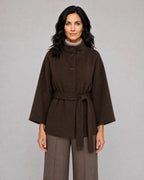 Lydia | Women’s Belted Cape Jacket | Short Coat with Stand Collar and Wide Sleeves-Women's Coats & Jackets-Ellegamo
