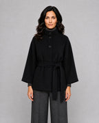 Lydia | Women’s Belted Cape Jacket | Short Coat with Stand Collar and Wide Sleeves-Women's Coats & Jackets-Ellegamo