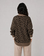 Matilda | Women’s Leopard Knit Cardigan | Animal Print Knitwear with V-Neck and Button Front-Women's Cardigan-Ellegamo