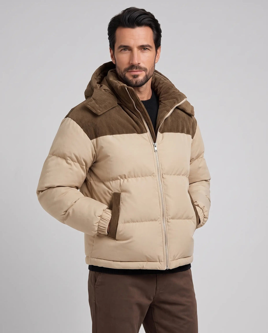 Oliver | Men’s Puffer Jacket | Quilted Coat with Hood and Contrast Panels-Men's Puffer Jacket-Ellegamo