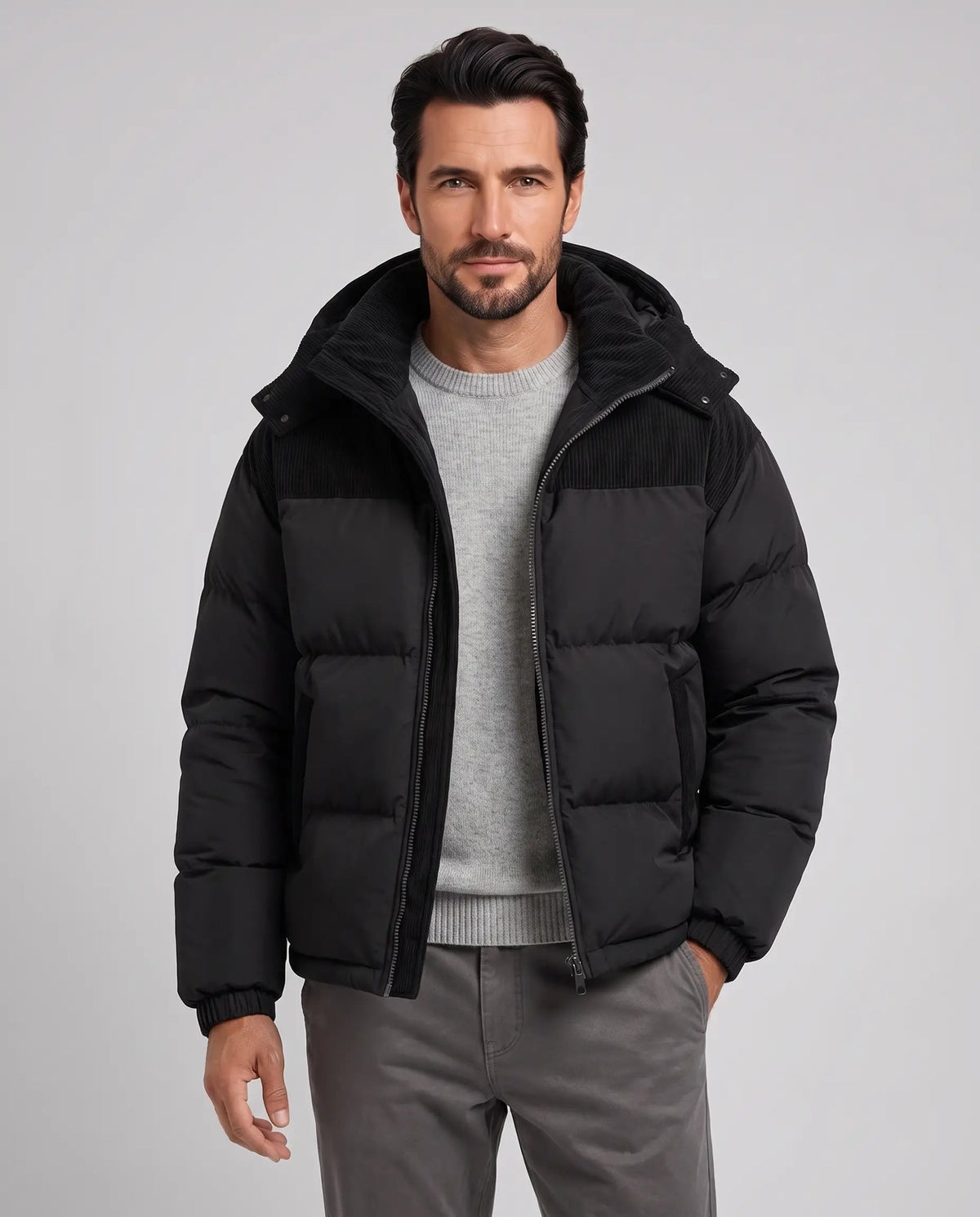 Oliver | Men’s Puffer Jacket | Quilted Coat with Hood and Contrast Panels-Men's Puffer Jacket-Ellegamo