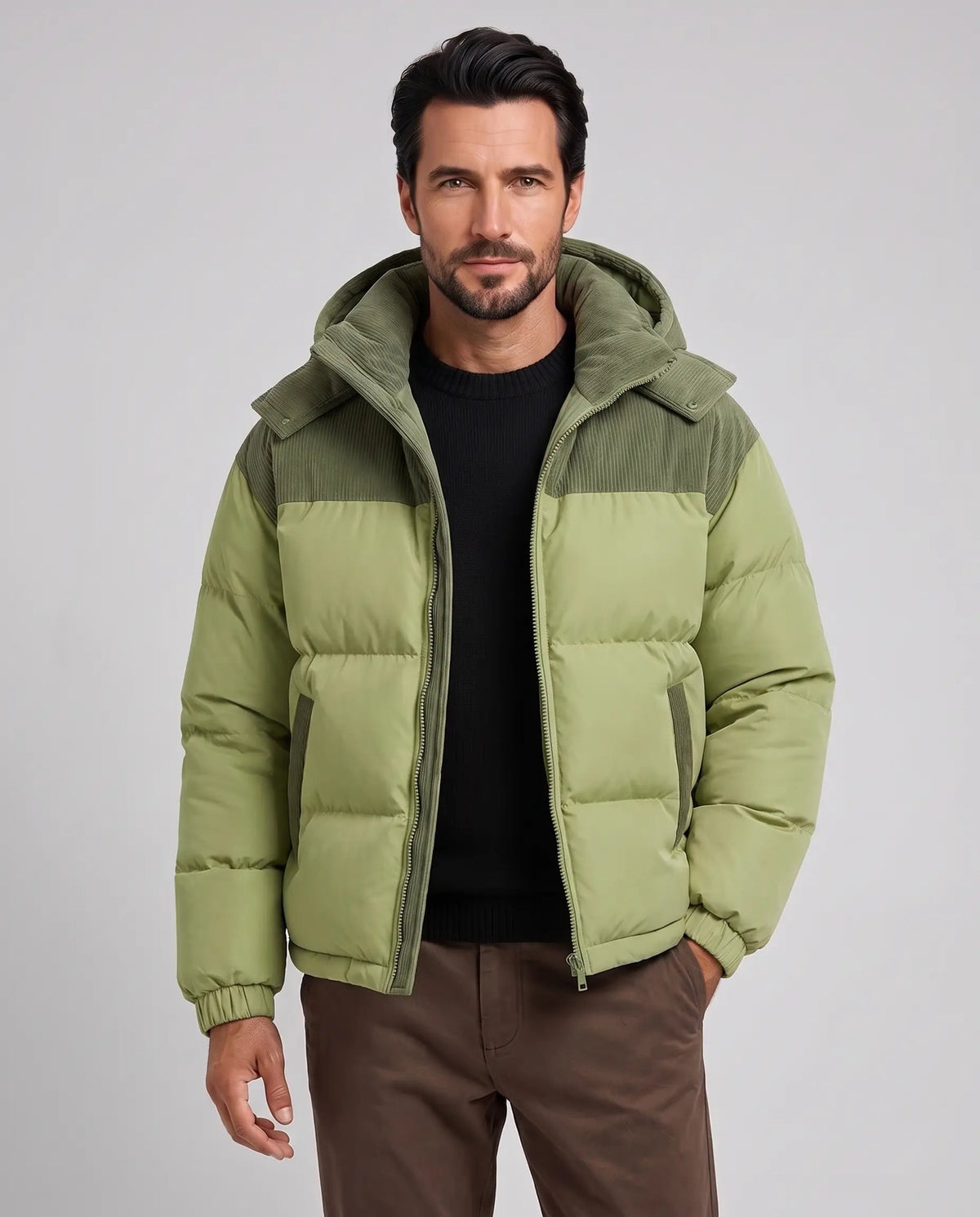 Oliver | Men’s Puffer Jacket | Quilted Coat with Hood and Contrast Panels-Men's Puffer Jacket-Ellegamo