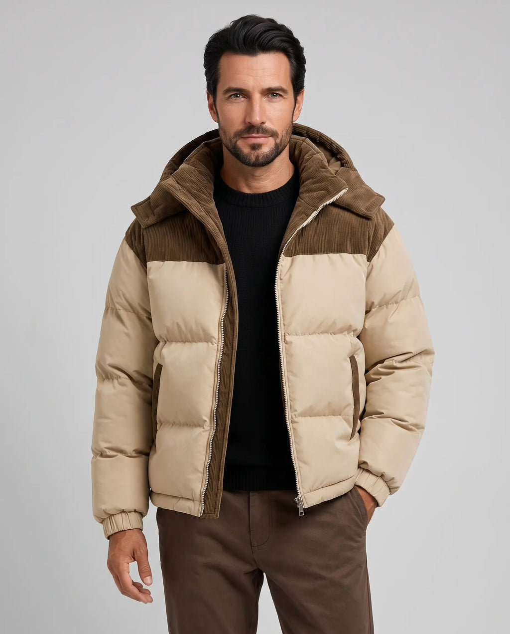 Oliver | Men’s Puffer Jacket | Quilted Coat with Hood and Contrast Panels-Men's Puffer Jacket-Ellegamo