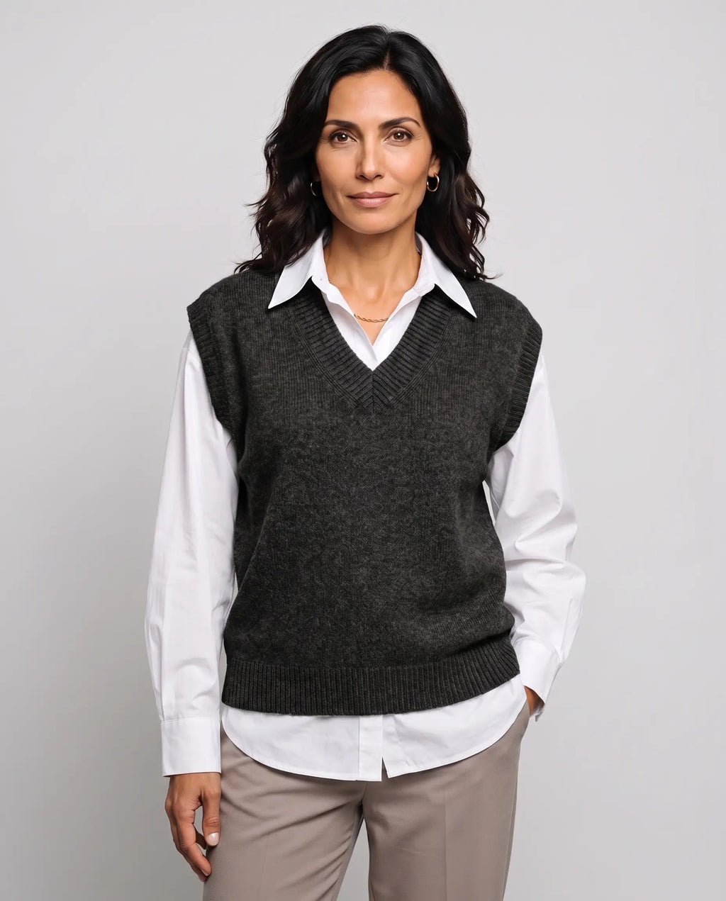 Phoebe | Women’s Sweater Vest | Knitted Tank Top with V-Neck and Ribbed Hem-Women's Sweater-Ellegamo