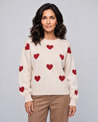 Poppy | Women’s Heart Print Knitted Jumper | Pullover Sweater with Crew Neck and Long Sleeves-Women's Sweaters-Ellegamo