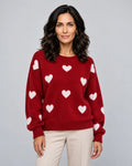 Poppy | Women’s Heart Print Knitted Jumper | Pullover Sweater with Crew Neck and Long Sleeves-Women's Sweaters-Ellegamo