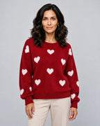 Poppy | Women’s Heart Print Knitted Jumper | Pullover Sweater with Crew Neck and Long Sleeves-Women's Sweaters-Ellegamo