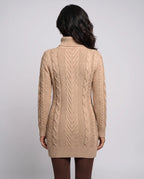 Rosie | Women’s Cable Knit Mini Sweater Dress | Jumper Dress with Roll Neck and Long Sleeves-Dresses-Ellegamo