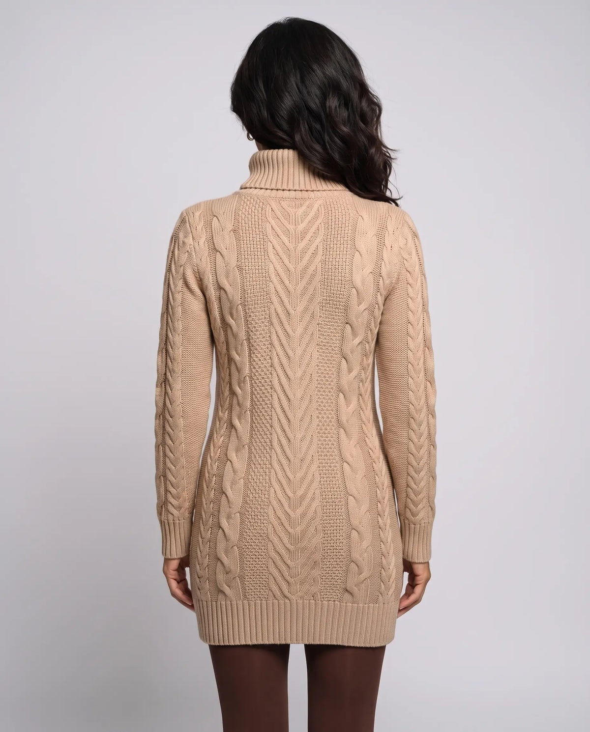 Rosie | Women’s Cable Knit Mini Sweater Dress | Jumper Dress with Roll Neck and Long Sleeves-Dresses-Ellegamo