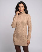 Rosie | Women’s Cable Knit Mini Sweater Dress | Jumper Dress with Roll Neck and Long Sleeves-Dresses-Ellegamo