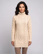 Rosie | Women’s Cable Knit Mini Sweater Dress | Jumper Dress with Roll Neck and Long Sleeves-Dresses-Ellegamo
