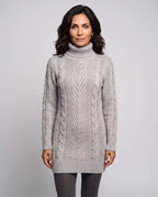 Rosie | Women’s Cable Knit Mini Sweater Dress | Jumper Dress with Roll Neck and Long Sleeves-Dresses-Ellegamo