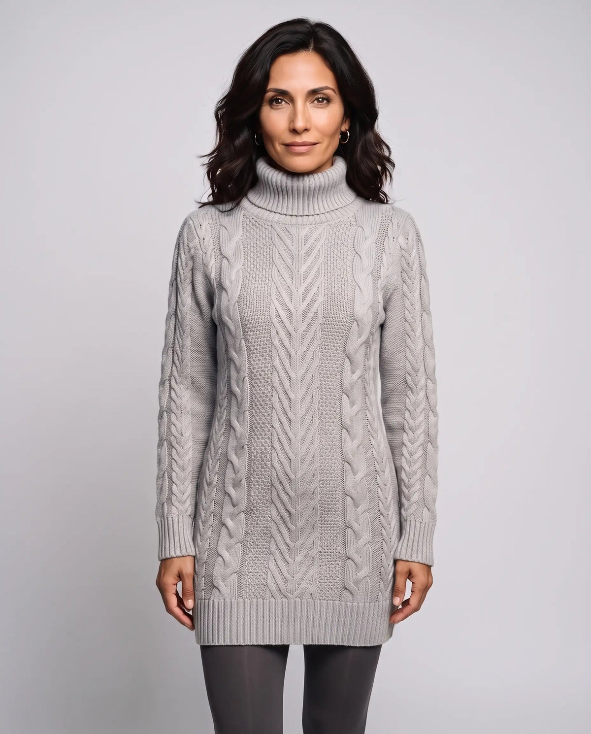 Rosie | Women’s Cable Knit Mini Sweater Dress | Jumper Dress with Roll Neck and Long Sleeves-Dresses-Ellegamo