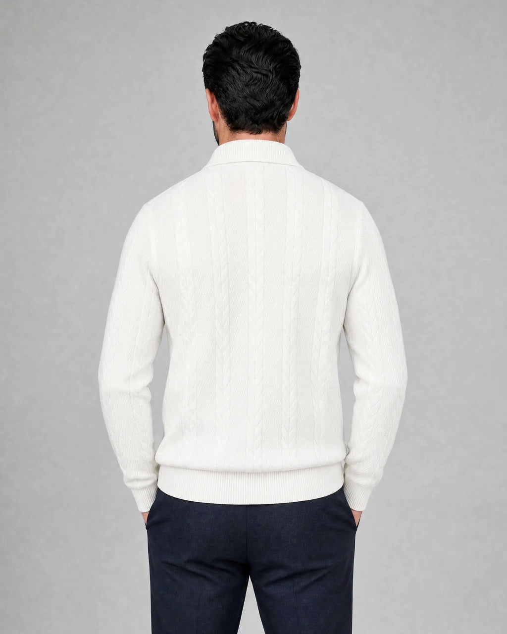 Thomas | Men’s Cable Knit Quarter Zip Sweater | Pullover Jumper with Fold-Over Collar and Ribbed Cuffs-Men Sweaters-Ellegamo