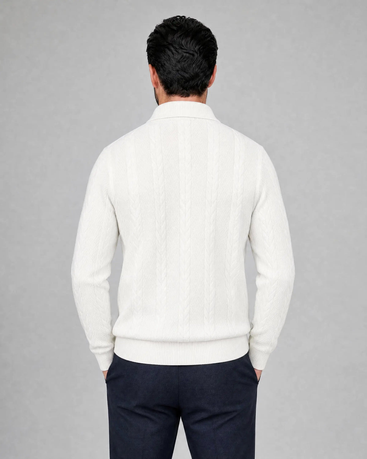 Thomas | Men’s Cable Knit Quarter Zip Sweater | Pullover Jumper with Fold-Over Collar and Ribbed Cuffs-Men Sweaters-Ellegamo