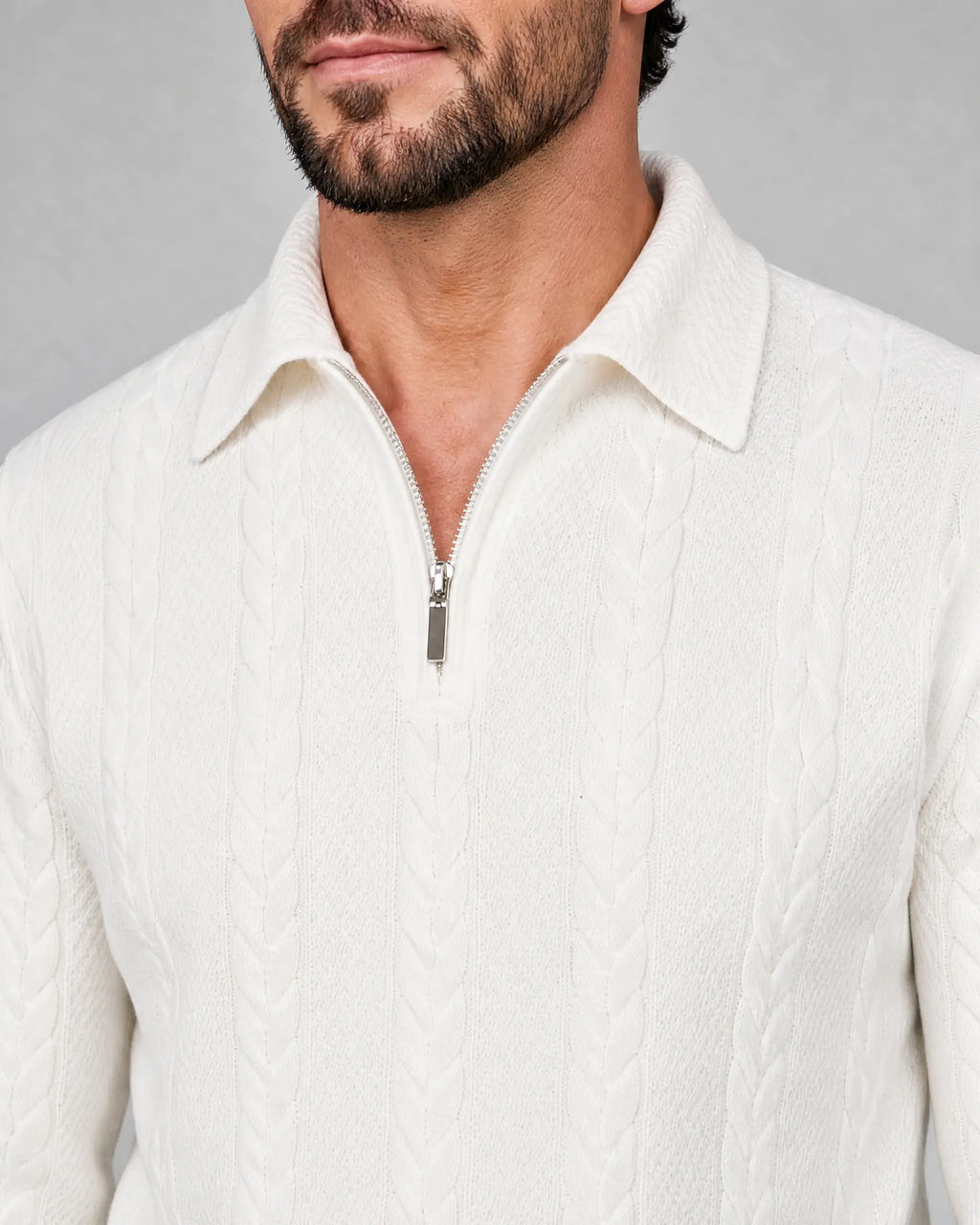 Thomas | Men’s Cable Knit Quarter Zip Sweater | Pullover Jumper with Fold-Over Collar and Ribbed Cuffs-Men Sweaters-Ellegamo