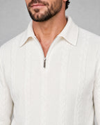 Thomas | Men’s Cable Knit Quarter Zip Sweater | Pullover Jumper with Fold-Over Collar and Ribbed Cuffs-Men Sweaters-Ellegamo