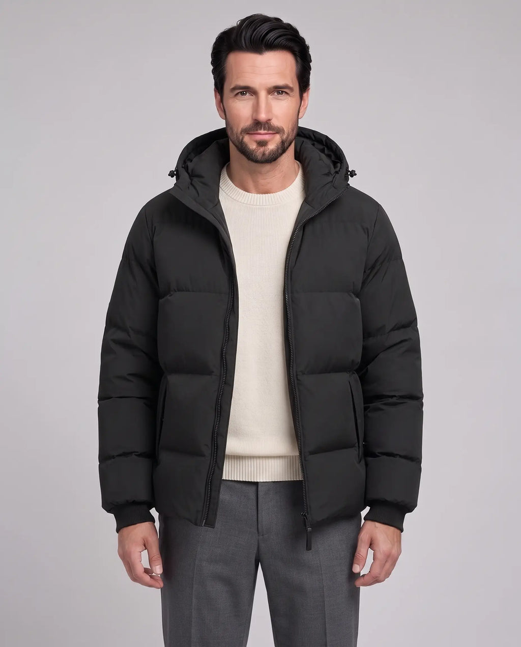 William | Men’s Hooded Puffer Jacket | Quilted Coat with Zip Front and Ribbed Cuffs-Men's Coats & Jackets-Ellegamo