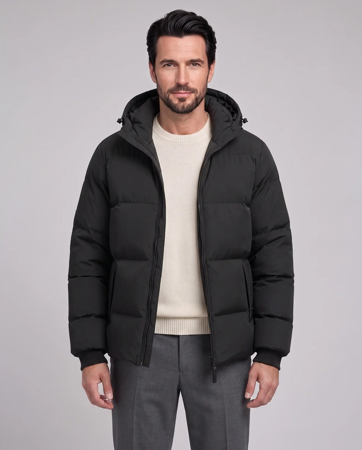 William | Men’s Hooded Puffer Jacket | Quilted Coat with Zip Front and Ribbed Cuffs-Men's Coats & Jackets-Ellegamo